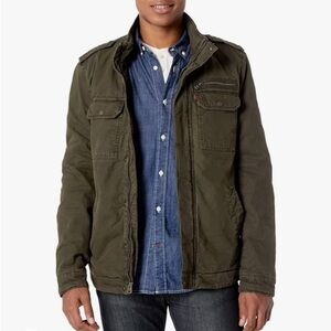 Levis Military Style Jacket Canvas Multi Pockets Size XXL Hidden Hoodie